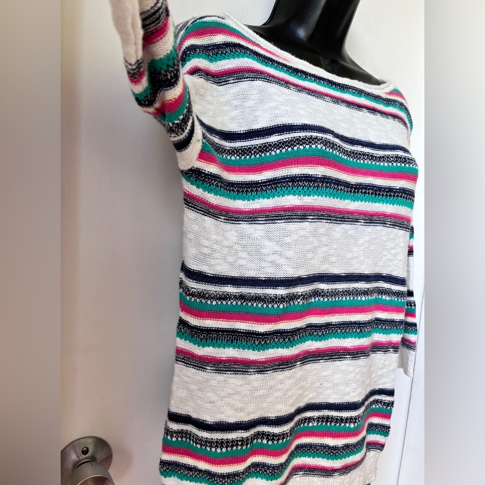 American Living cotton linen blend striped multicolored pullover sweater sz S - Picture 4 of 10